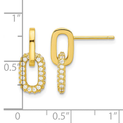 Sterling Silver 14K Gold-plated Micro Pave CZ Link Design Post Dangle Earri