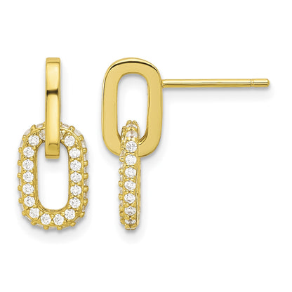 Sterling Silver 14K Gold-plated Micro Pave CZ Link Design Post Dangle Earri