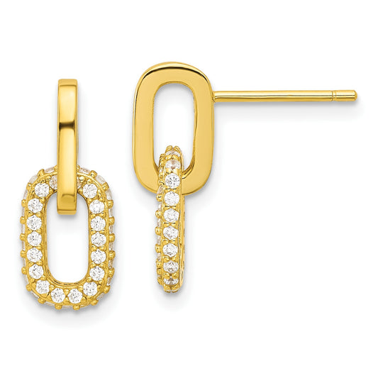 Sterling Silver 14K Gold-plated Micro Pave CZ Link Design Post Dangle Earri