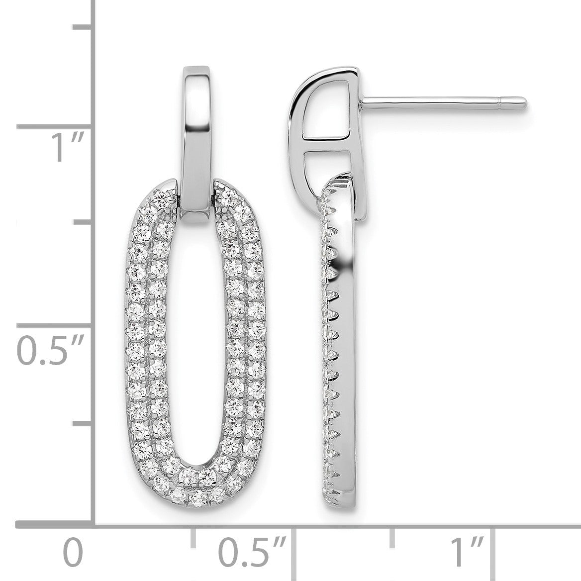 Sterling Silver Rhodium-plated Micro Pave CZ Post Dangle Earrings