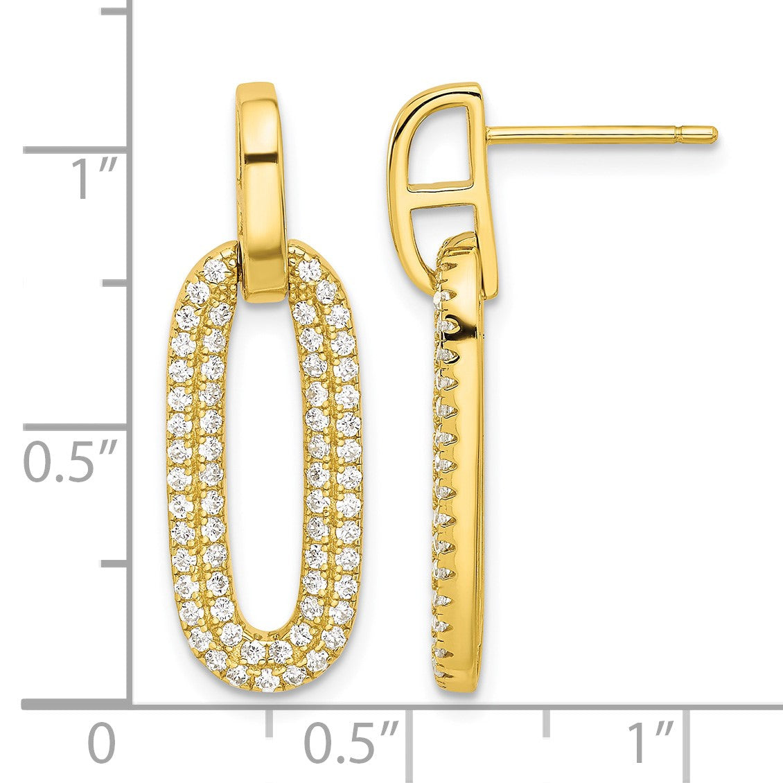 Sterling Silver Gold-tone Micro Pave CZ Post Dangle Earrings