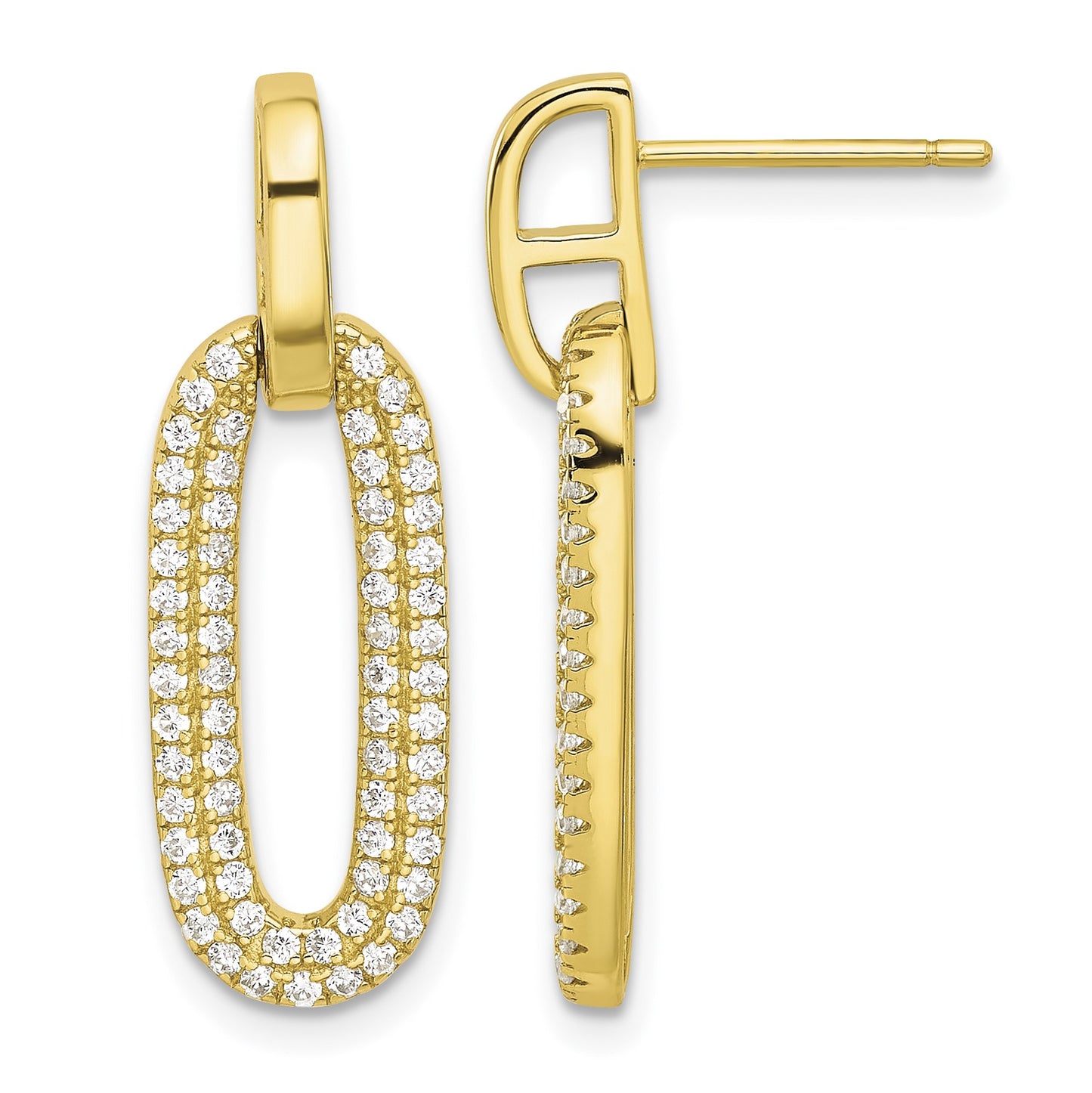 Sterling Silver Gold-tone Micro Pave CZ Post Dangle Earrings