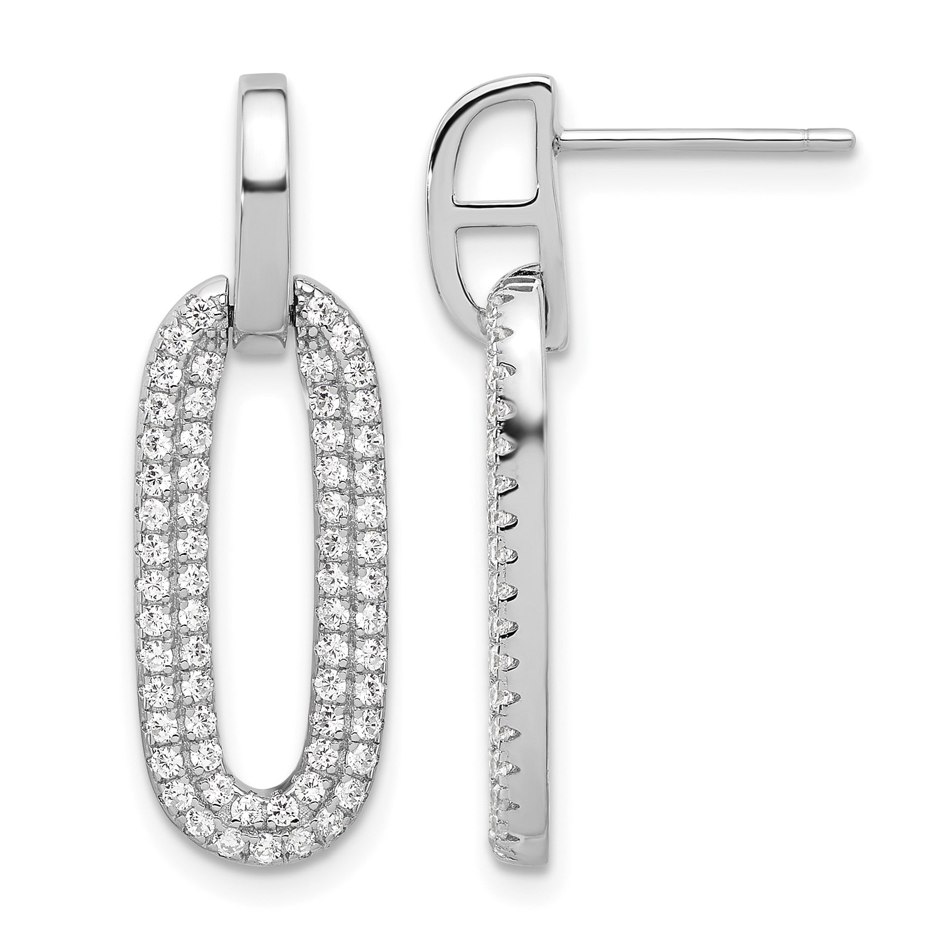 Sterling Silver Rhodium-plated Micro Pave CZ Post Dangle Earrings