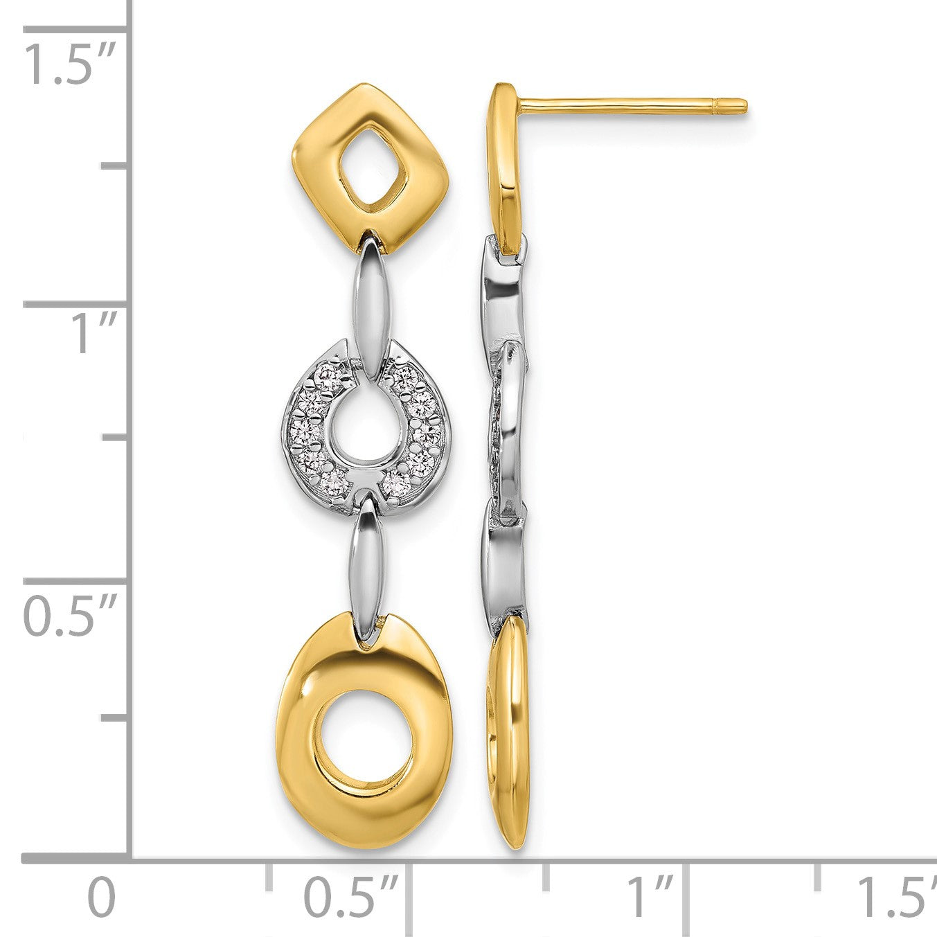 Sterling Silver Rhodium-plated Gold-tone Polished CZ Post Dangle Earrings