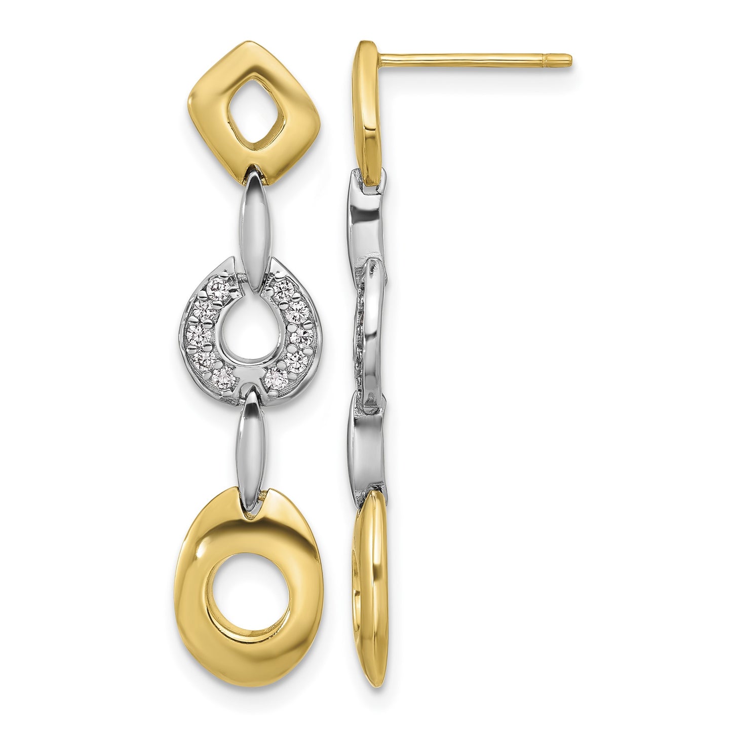 Sterling Silver Rhodium-plated Gold-tone Polished CZ Post Dangle Earrings