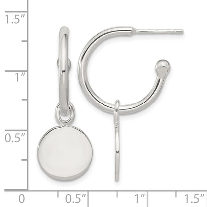 Sterling Silver Polished C-Hoop Dangle Disc Post Earrings