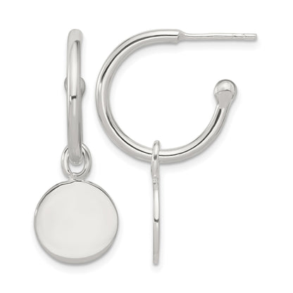 Sterling Silver Polished C-Hoop Dangle Disc Post Earrings