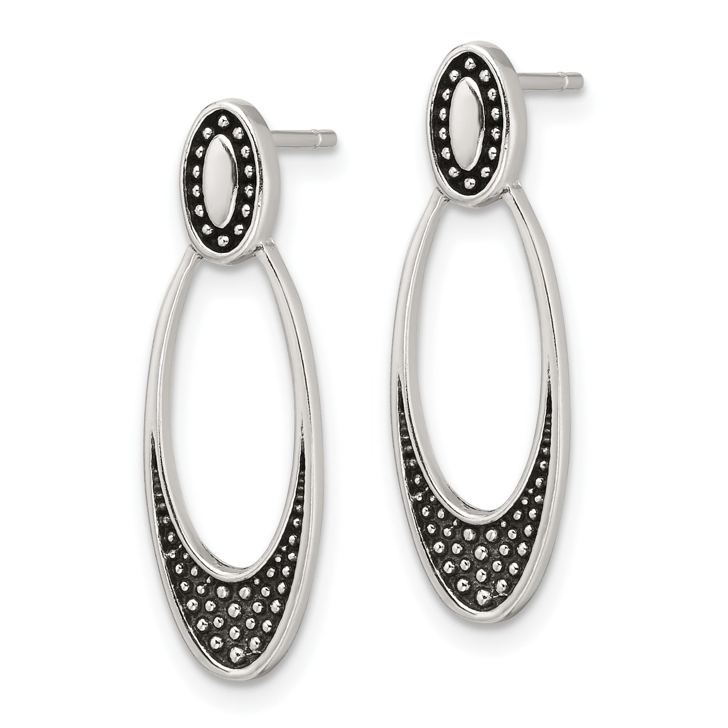 Sterling Silver Polished and Antiqued Oval Post Earrings