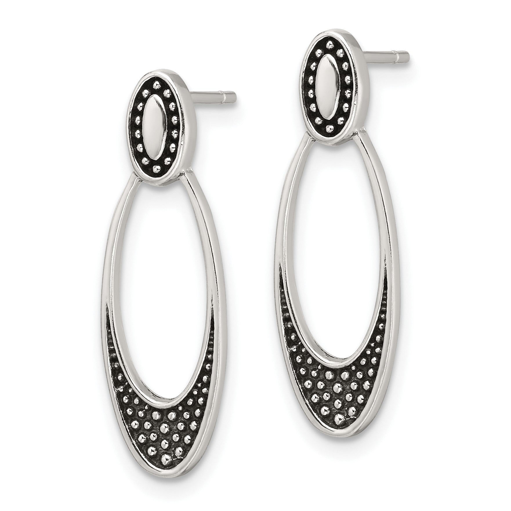 Sterling Silver Polished and Antiqued Oval Post Earrings