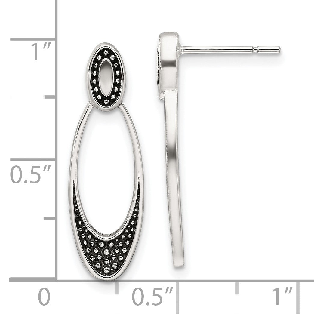 Sterling Silver Polished and Antiqued Oval Post Earrings
