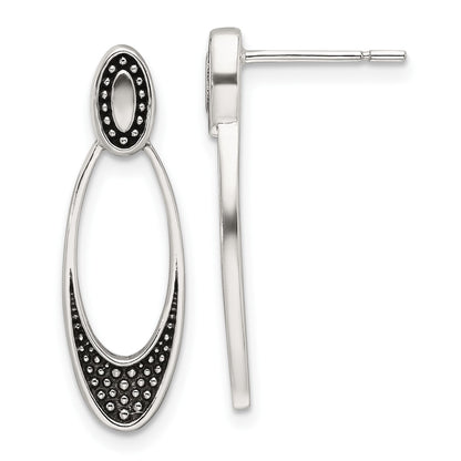 Sterling Silver Polished and Antiqued Oval Post Earrings