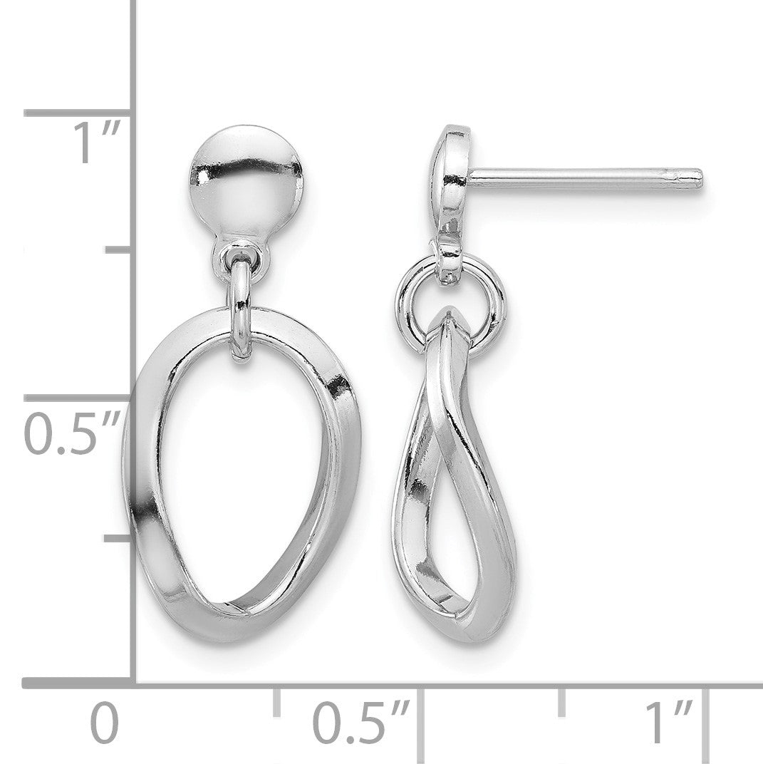 Sterling Silver Rhodium-plated Polished Oval Link Dangle Earrings