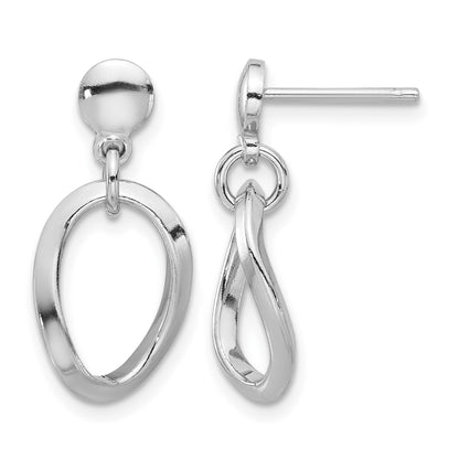 Sterling Silver Rhodium-plated Polished Oval Link Dangle Earrings