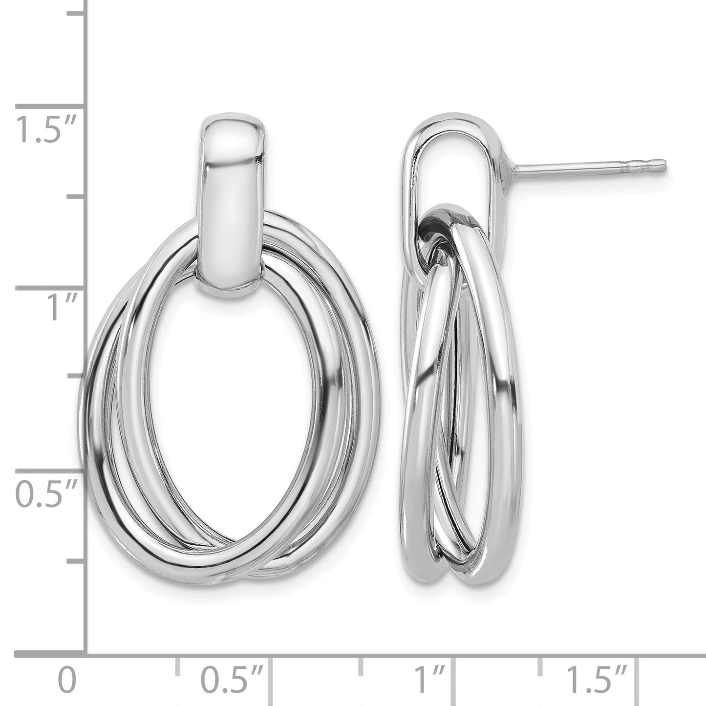 Sterling Silver Rhodium-plated Hollow Double Link Post Dangle Earrings