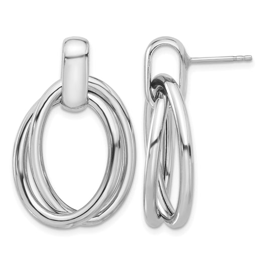 Sterling Silver Rhodium-plated Hollow Double Link Post Dangle Earrings