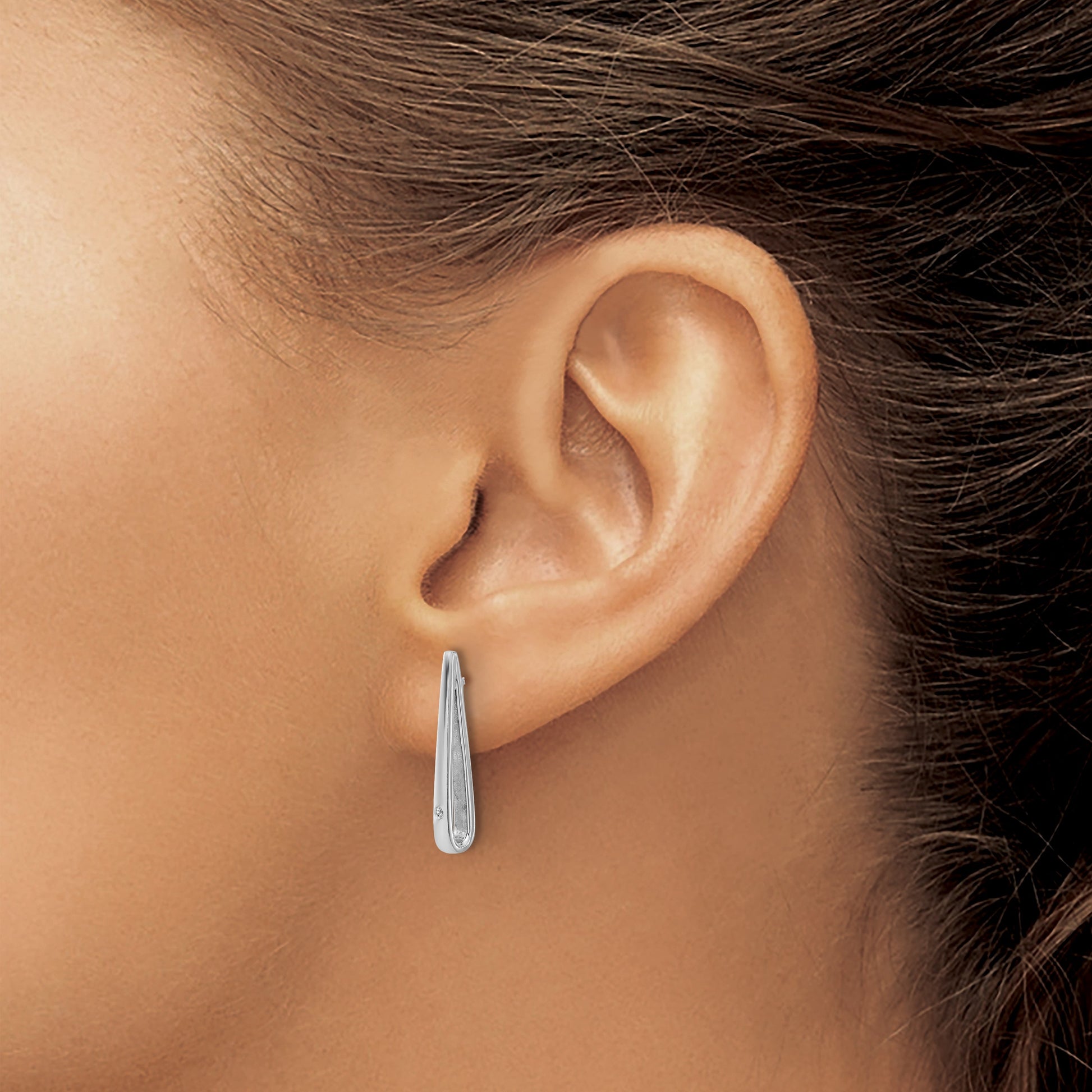 Sterling Silver Rhodium-plated Polished CZ Teardrop Post Earrings