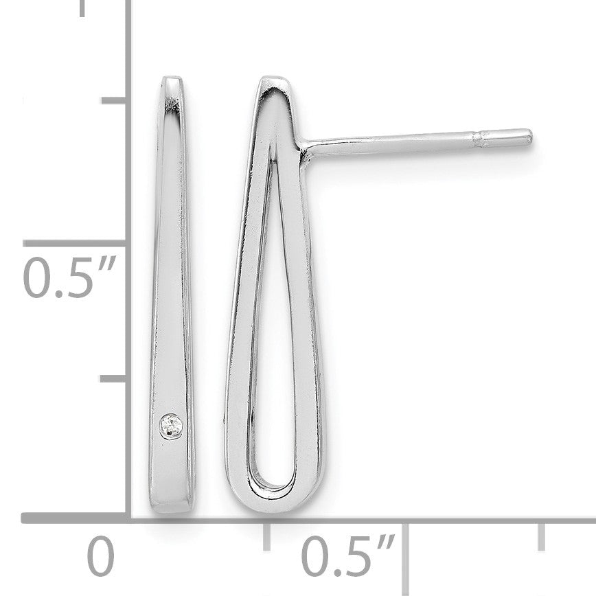Sterling Silver Rhodium-plated Polished CZ Teardrop Post Earrings