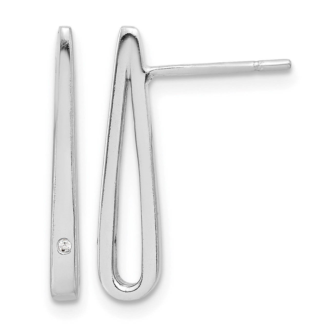 Sterling Silver Rhodium-plated Polished CZ Teardrop Post Earrings