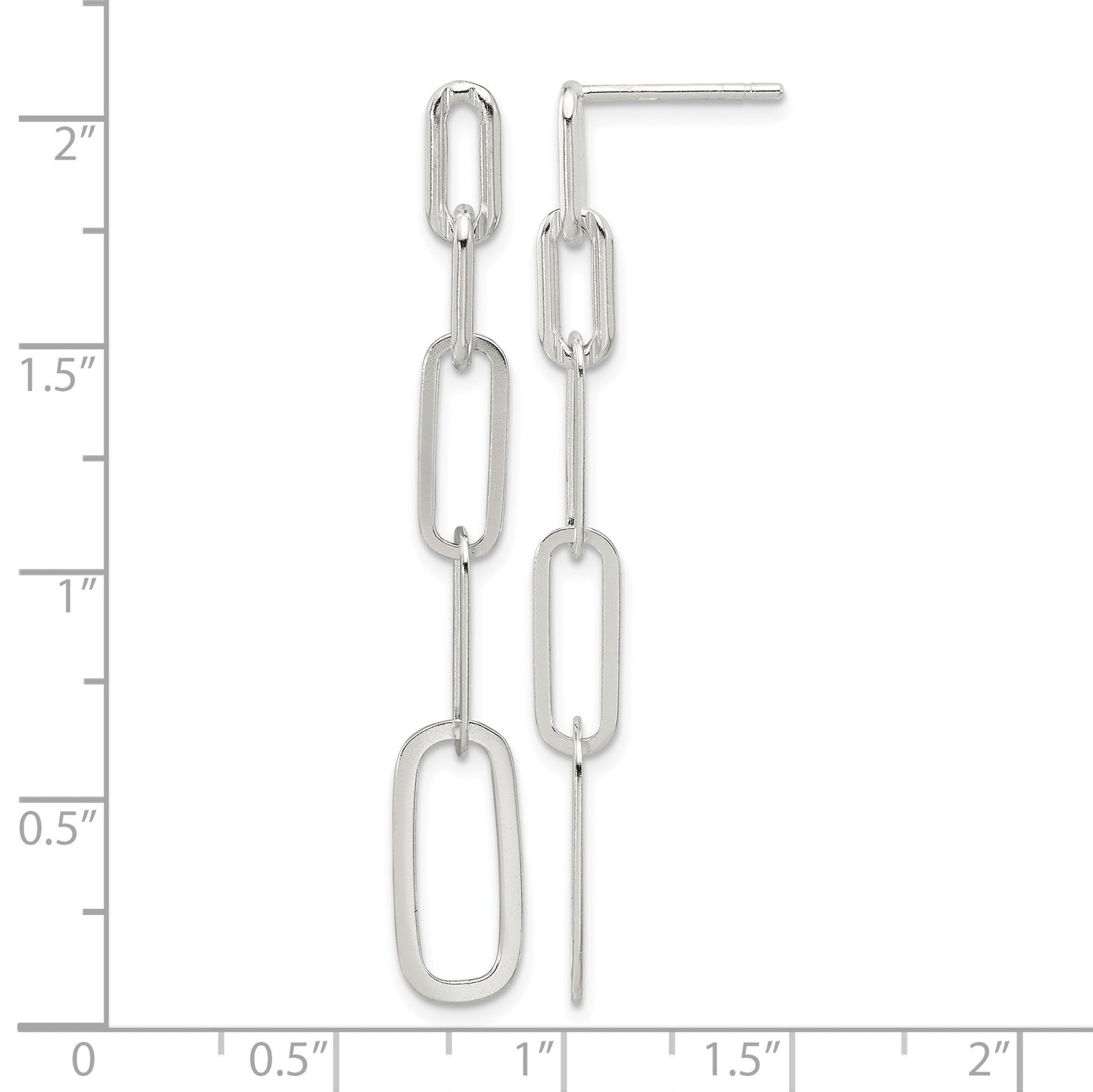 Sterling Silver E-coated Paperclip Link Post Dangle Earrings