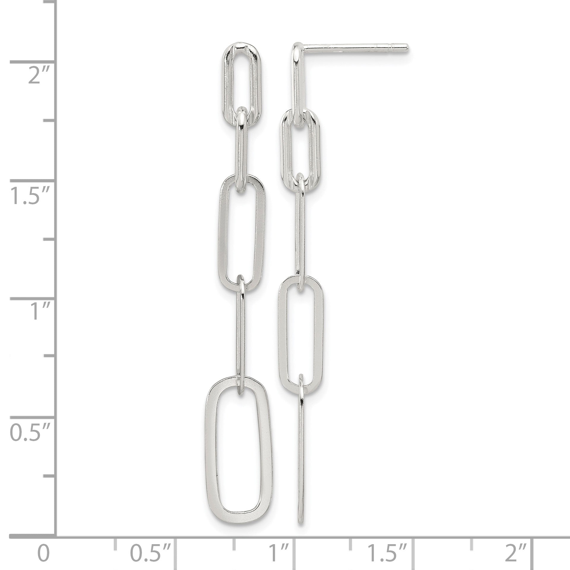 Sterling Silver E-coated Paperclip Link Post Dangle Earrings