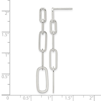 Sterling Silver E-coated Paperclip Link Post Dangle Earrings