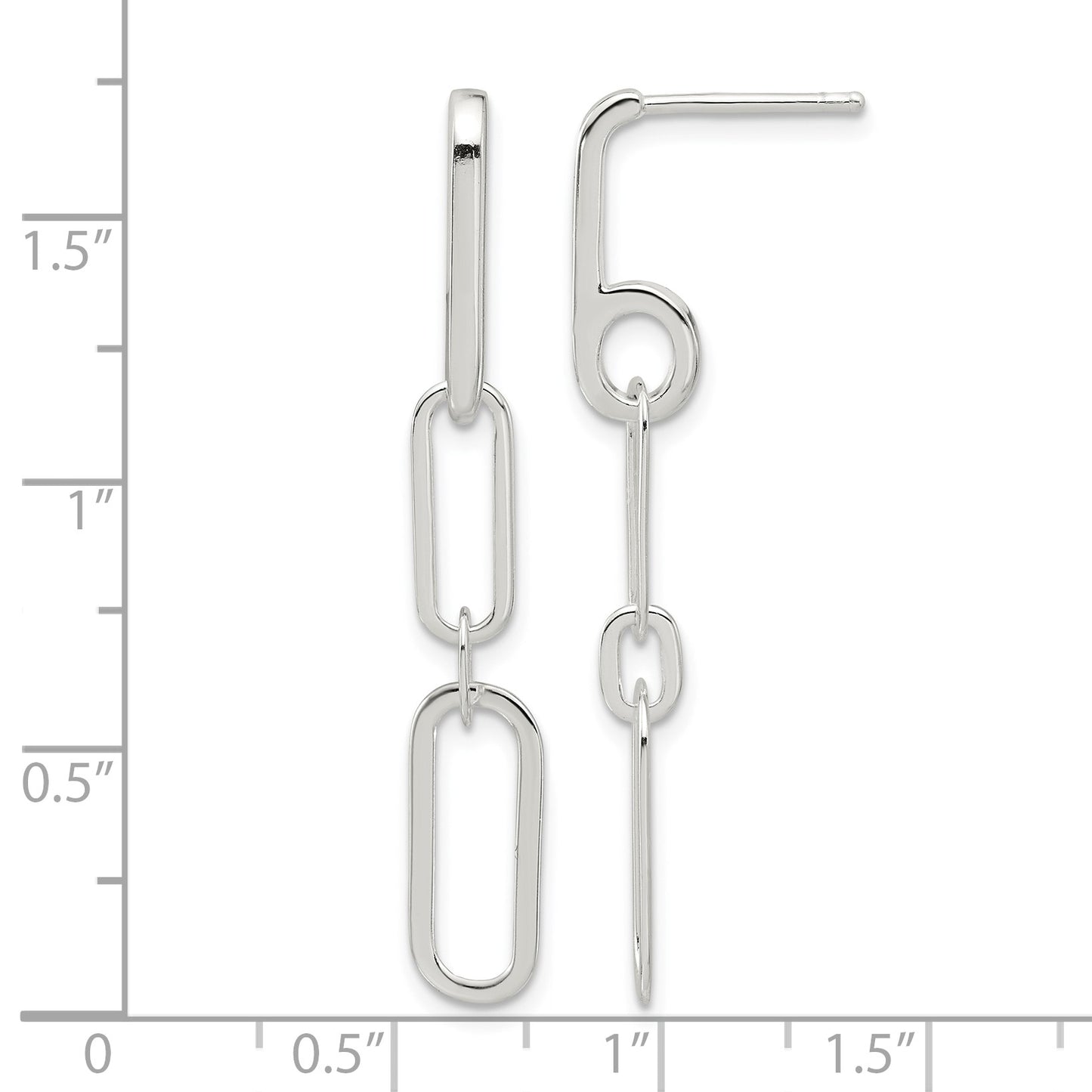 Sterling Silver E-coated Paperclip Link Post Dangle Earrings