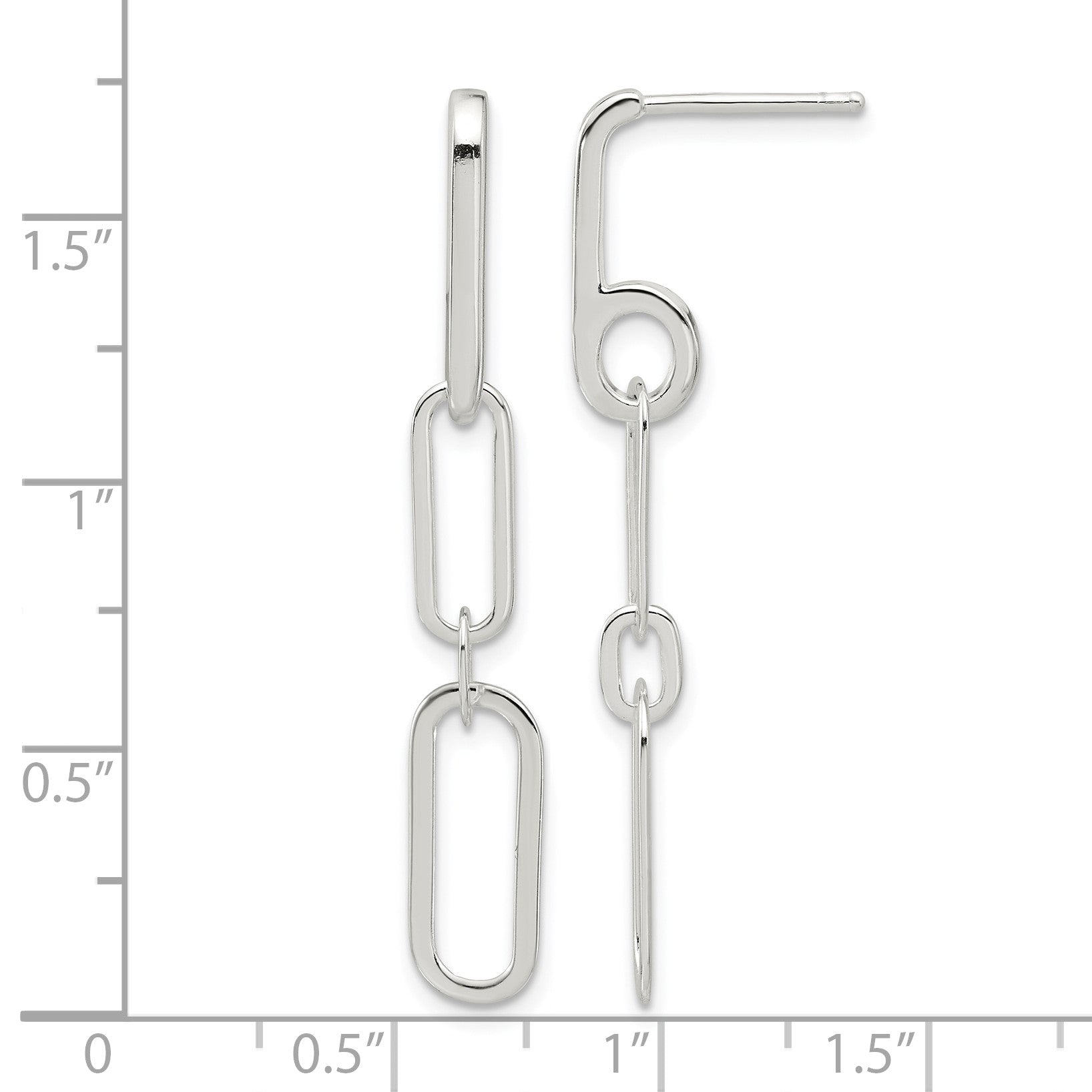 Sterling Silver E-coated Paperclip Link Post Dangle Earrings