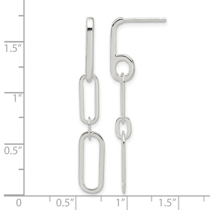 Sterling Silver E-coated Paperclip Link Post Dangle Earrings