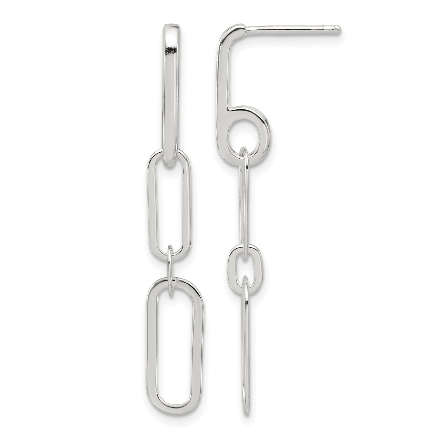 Sterling Silver E-coated Paperclip Link Post Dangle Earrings