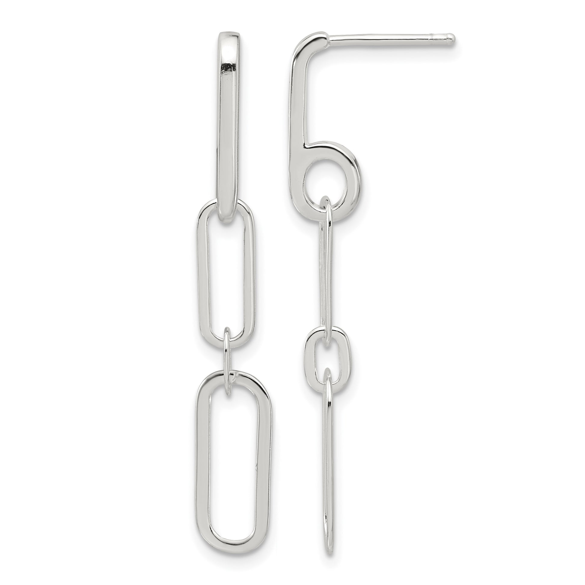 Sterling Silver E-coated Paperclip Link Post Dangle Earrings
