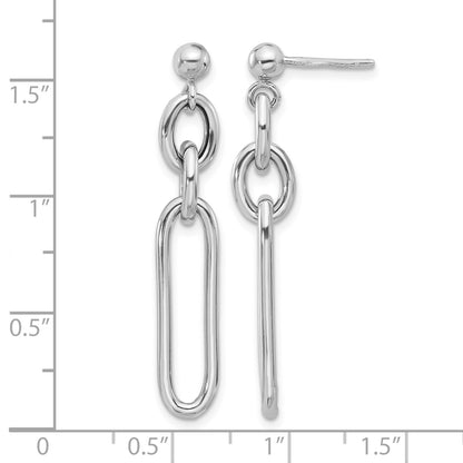 Sterling Silver Rhodium-plated Paperclip Dangle Post Earrings