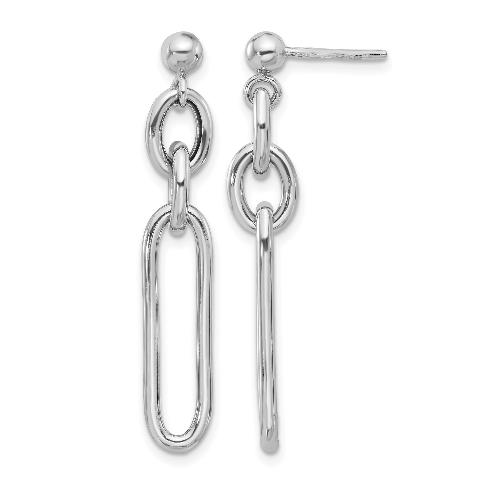 Sterling Silver Rhodium-plated Paperclip Dangle Post Earrings