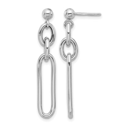 Sterling Silver Rhodium-plated Paperclip Dangle Post Earrings