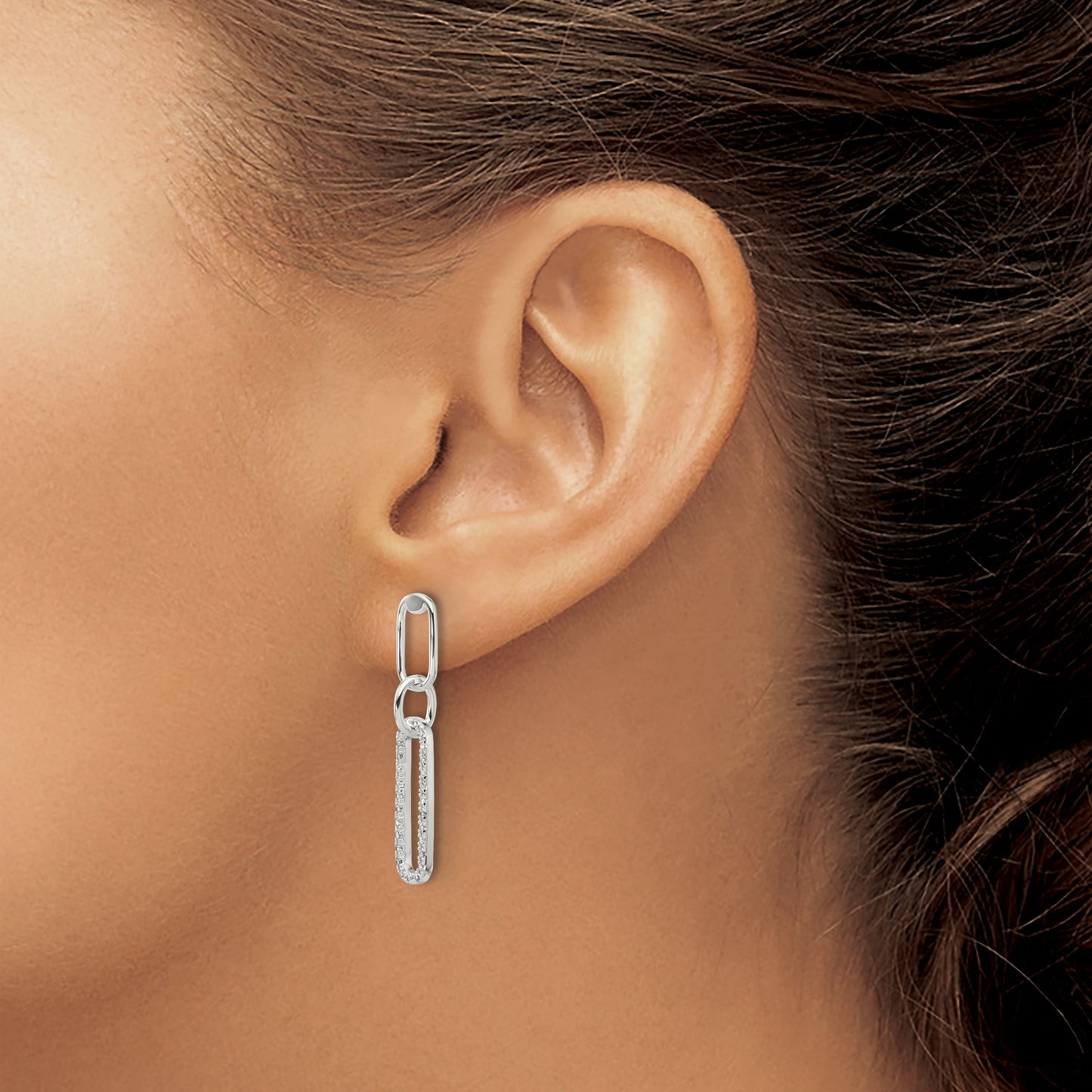 Sterling Silver E-coated CZ Post Dangle Earrings