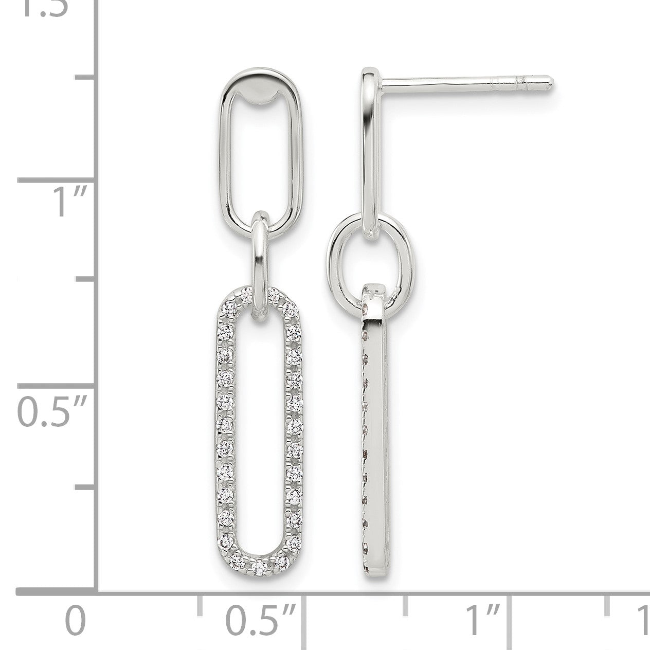 Sterling Silver E-coated CZ Post Dangle Earrings