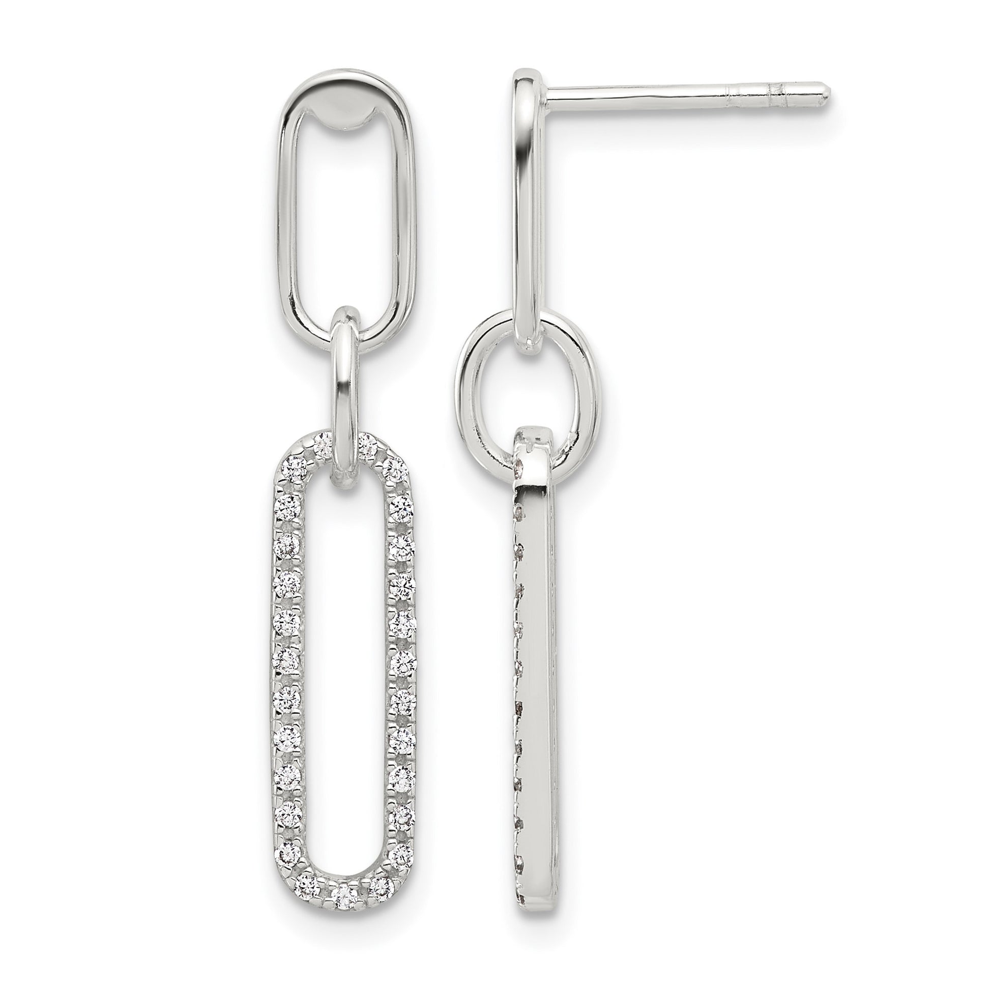 Sterling Silver E-coated CZ Post Dangle Earrings