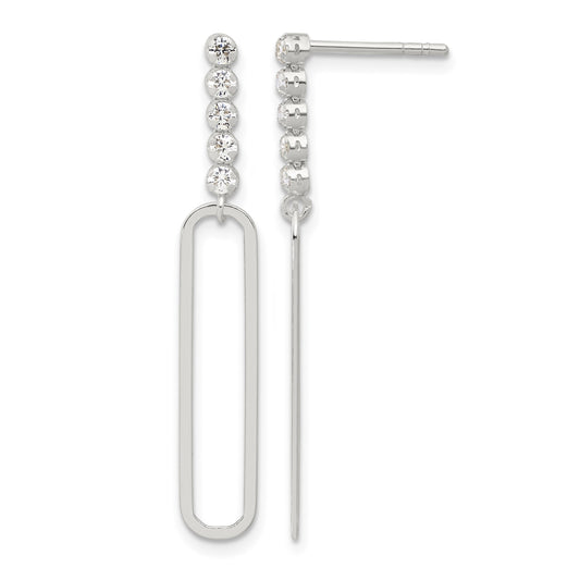 Sterling Silver E-coated CZ Post Dangle Earrings