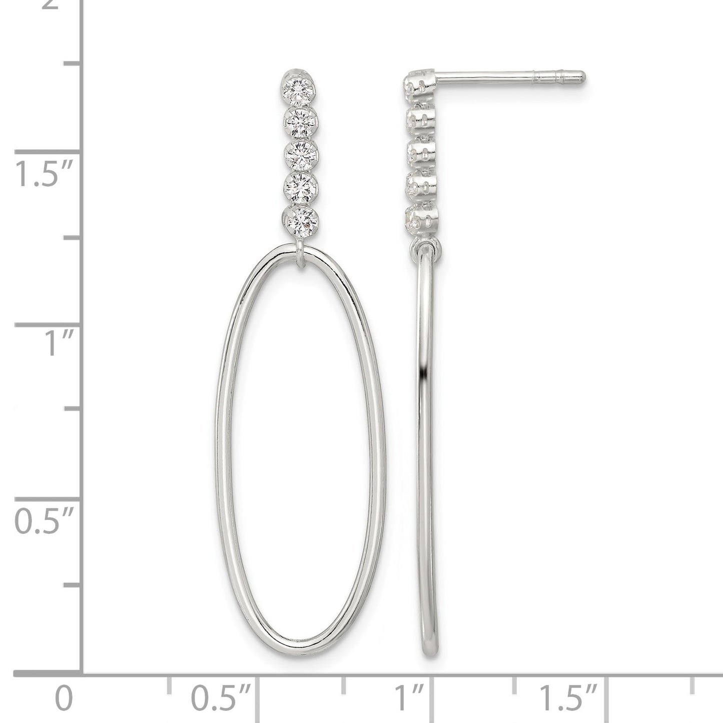 Sterling Silver E-coated CZ Oval Post Dangle Earrings