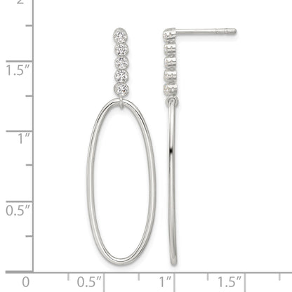 Sterling Silver E-coated CZ Oval Post Dangle Earrings
