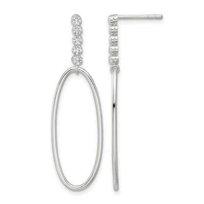 Sterling Silver E-coated CZ Oval Post Dangle Earrings