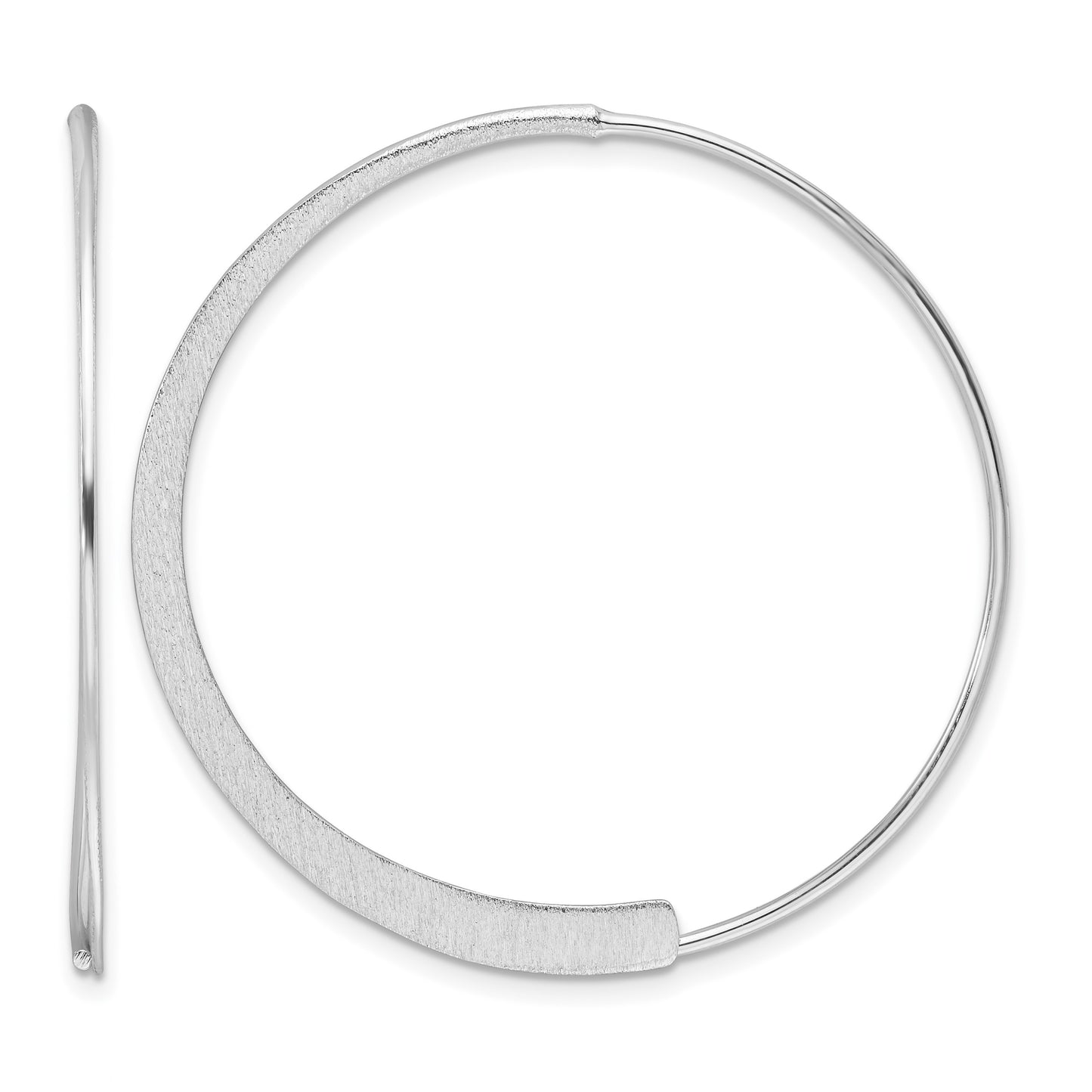 Sterling Silver Rhodium-plated Brushed/Textured Threader Hoop Earrings