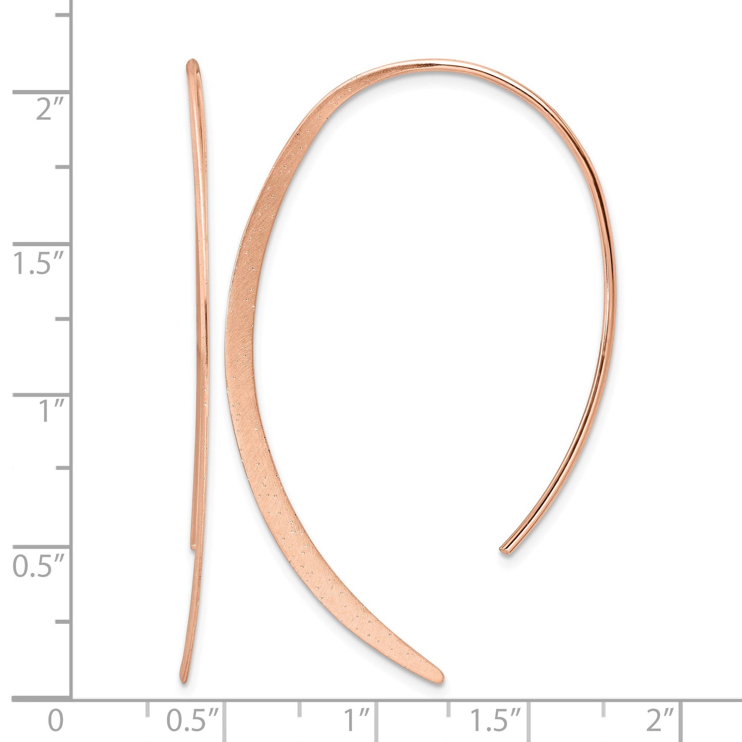 Sterling Silver .50 Micron 18K Rose Gold Plated Brushed and Lasered Threader Earrings