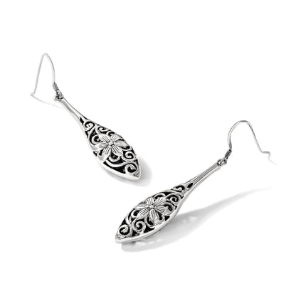 Sterling Silver Polished Antiqued Floral Teardrop Shepherd Hook Earrings