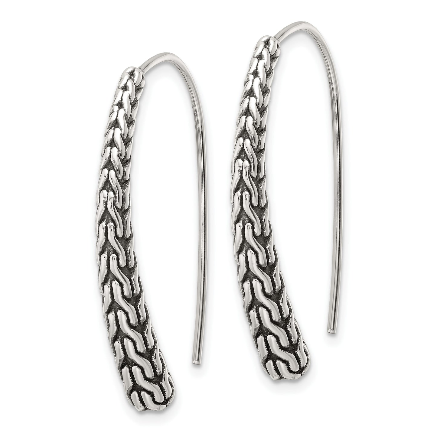 Sterling Silver Polished and Antiqued Textured Dangle Earrings