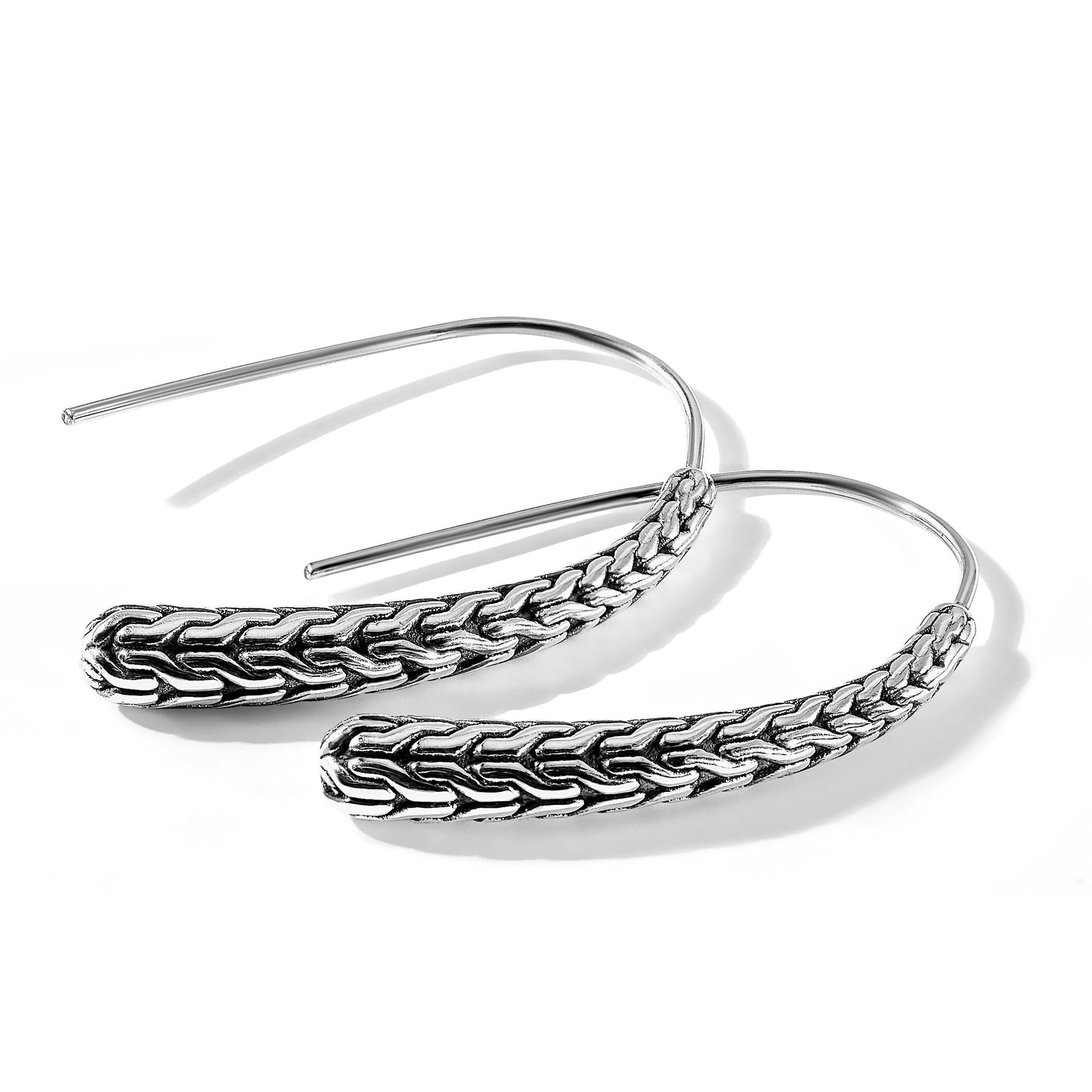 Sterling Silver Polished and Antiqued Textured Dangle Earrings