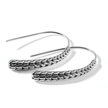 Sterling Silver Polished and Antiqued Textured Dangle Earrings