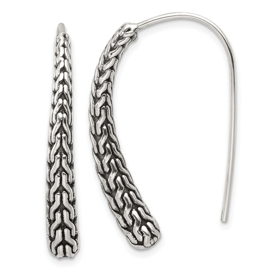 Sterling Silver Polished and Antiqued Textured Dangle Earrings