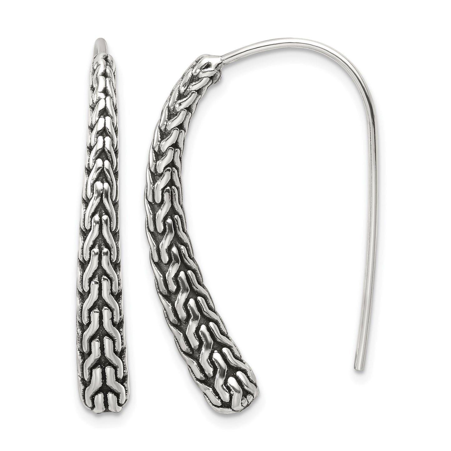 Sterling Silver Polished and Antiqued Textured Dangle Earrings