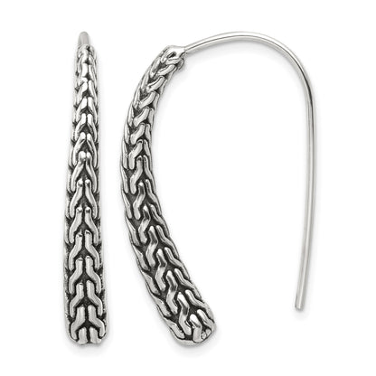 Sterling Silver Polished and Antiqued Textured Dangle Earrings