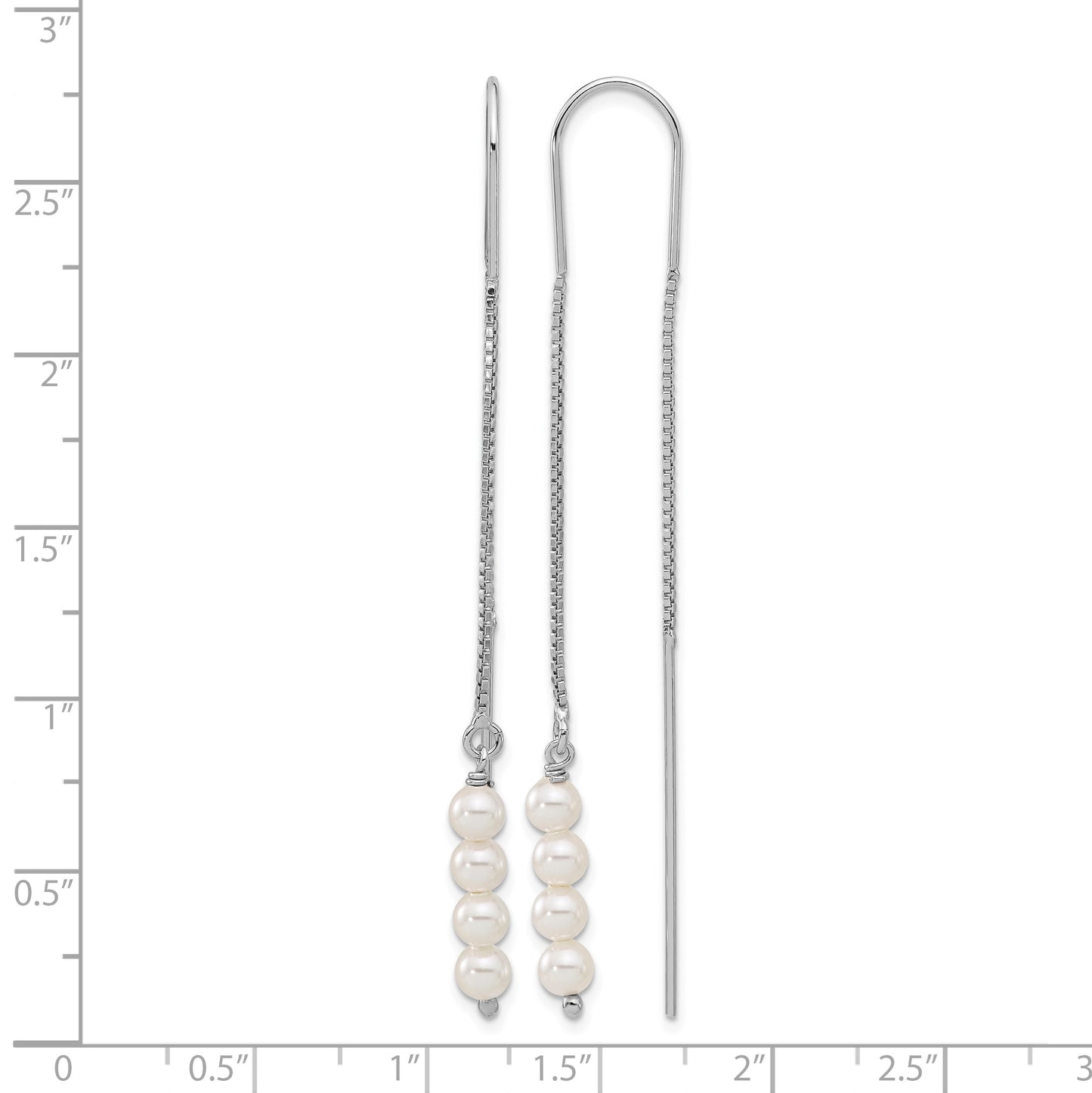 Sterling Silver Rhodium-plated Freshwater Cultured Pearl Threader Earrings